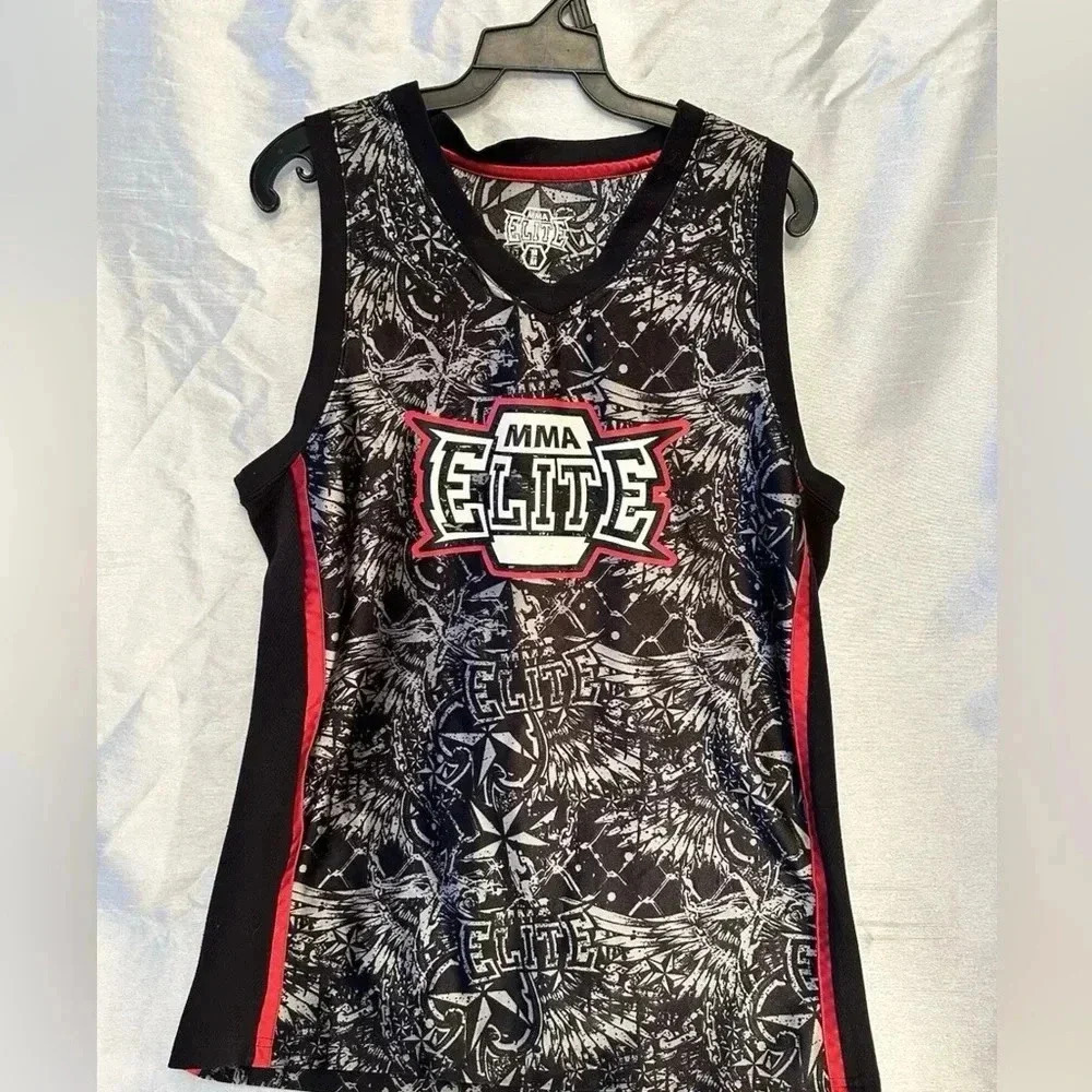 2/25$ MMA Elite Tank Top Black Red Martial Arts Jersey V Neck Active Mens M